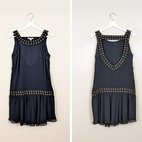 Forever 21 studded black chiffon dress sleeveless and flare prom cocktail dress - Picture 1 of 15